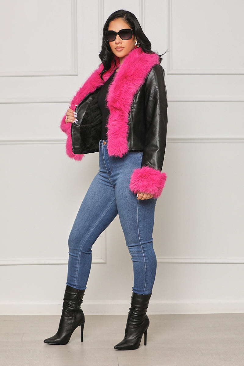 Extra Attention Faux Fur Coat (Pink Multi) - Lilly's Kloset
