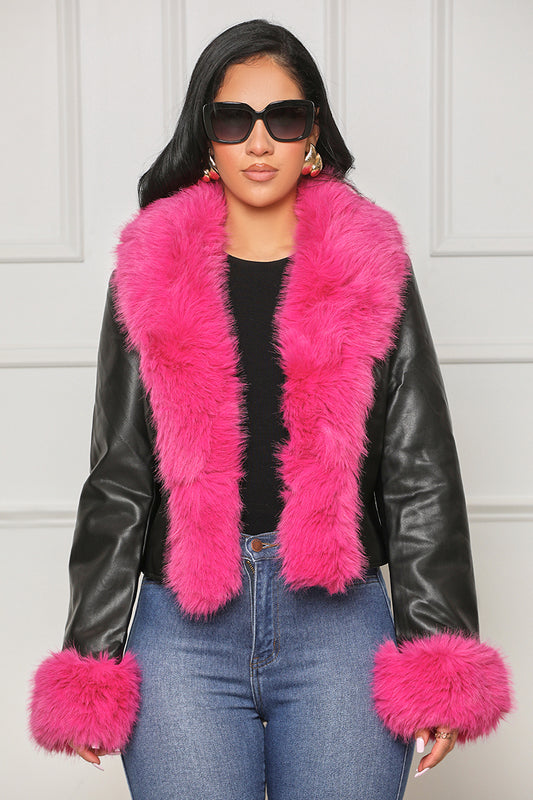 Extra Attention Faux Fur Coat (Pink Multi) - Lilly's Kloset