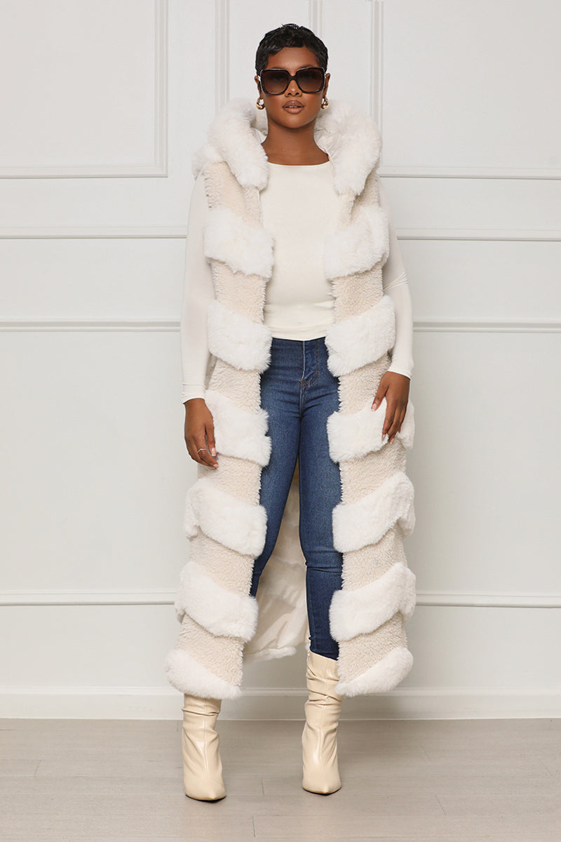 Winter Hues Longline Faux Fur Vest (Cream) - Lilly's Kloset