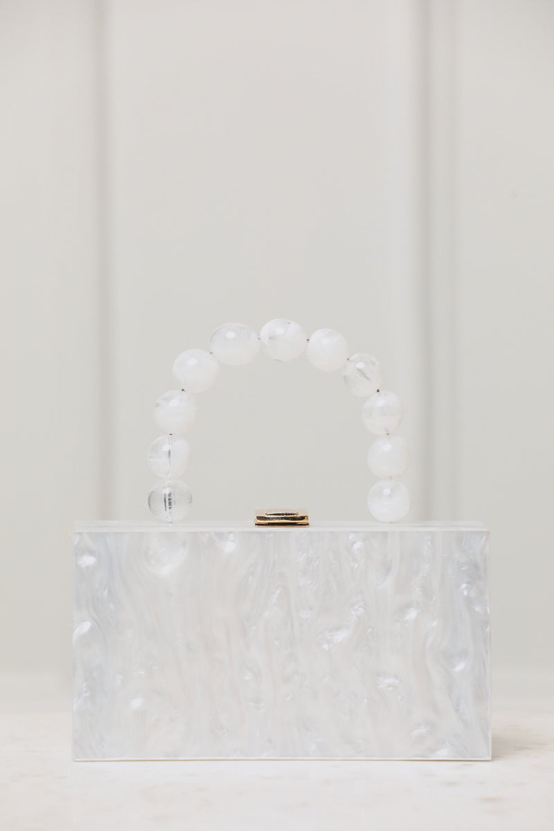 Maxine Marble & Pearls Acrylic Trunk Purse (White) - Lilly's Kloset