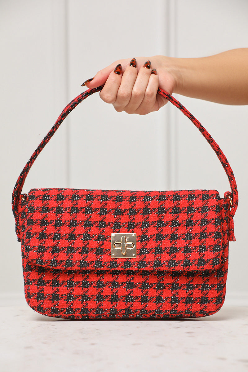 Houndstooth Handbag (Red & Black) - Lilly's Kloset
