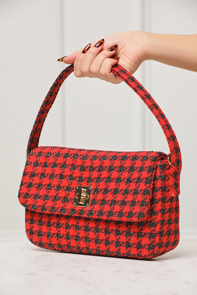 Houndstooth Handbag (Red & Black) - Lilly's Kloset