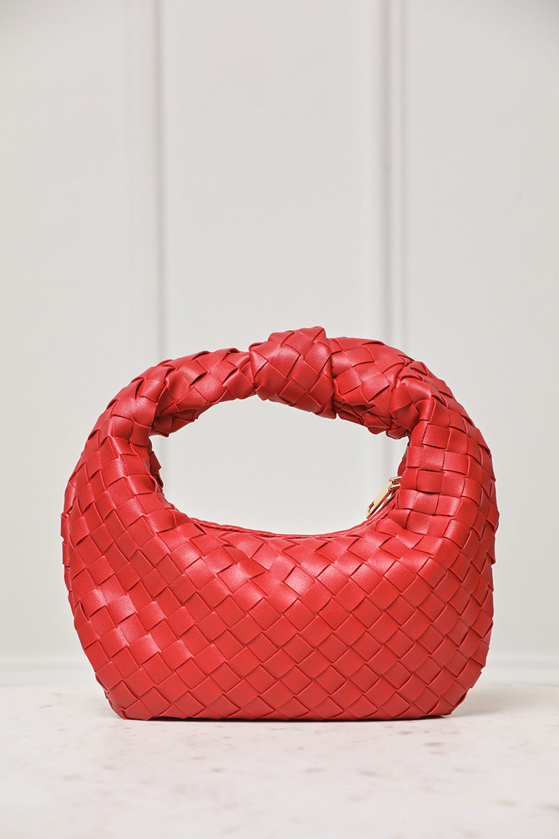 Tracy Faux Leather Woven Purse (Red) - Lilly's Kloset