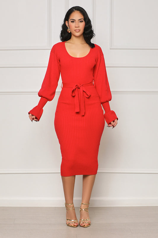 Scoop Me Away Sweater Dress (Red) - Lilly's Kloset