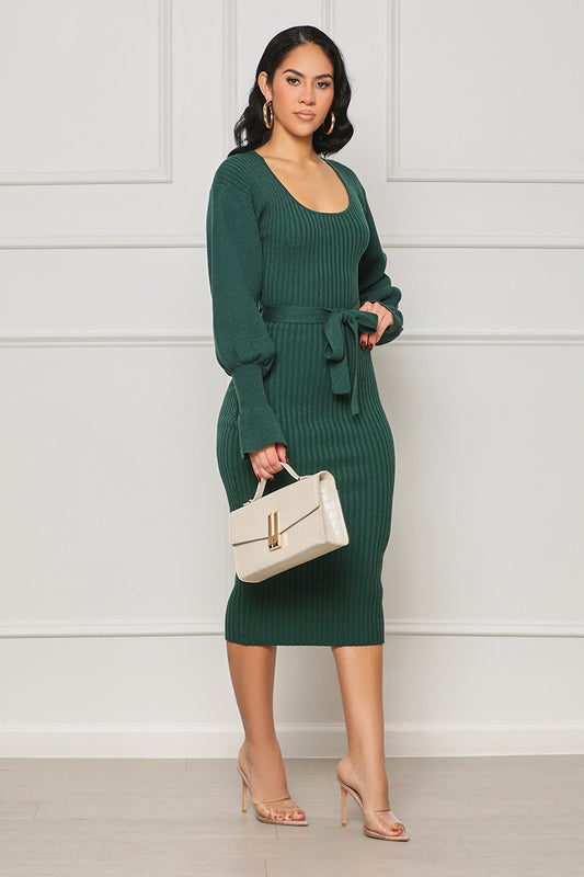 Scoop Me Away Sweater Dress (Green) - Lilly's Kloset
