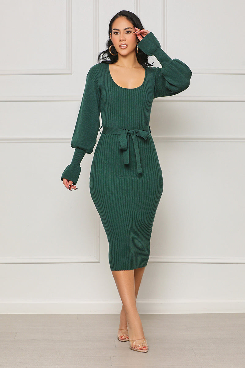 Scoop Me Away Sweater Dress (Green) - Lilly's Kloset