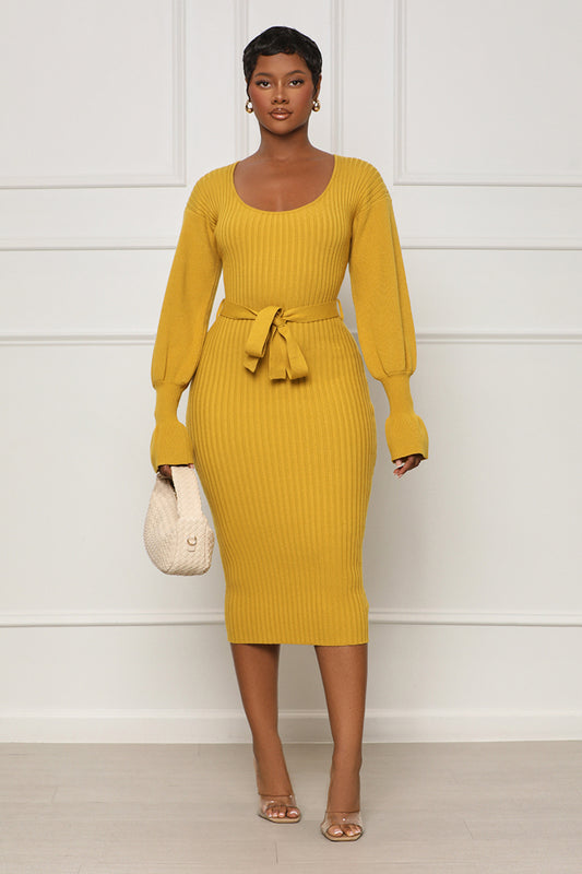 Scoop Me Away Sweater Dress (Mustard) - Lilly's Kloset