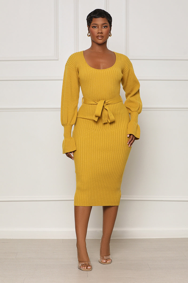 Scoop Me Away Sweater Dress (Mustard) - Lilly's Kloset