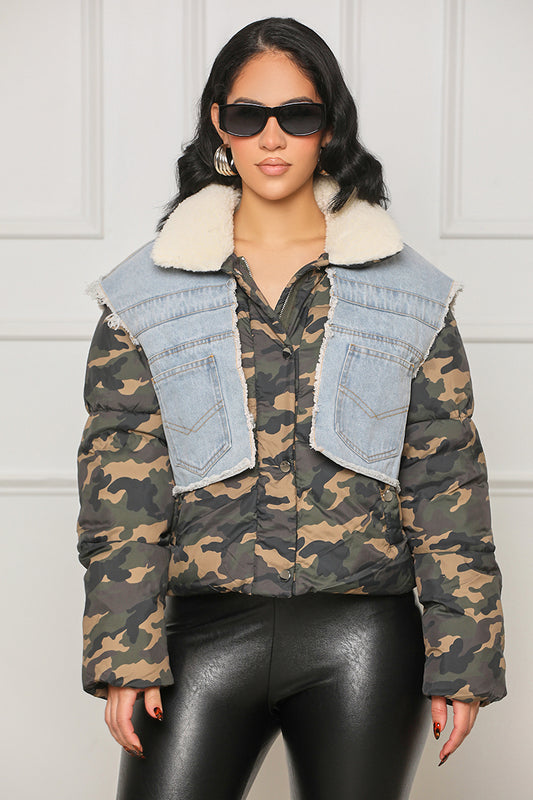 On The Hunt Camo Crop Jacket (Green Multi) - Lilly's Kloset