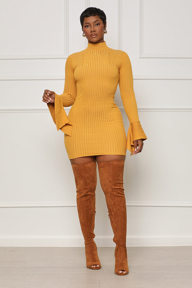 Tell Me More High Neck Mini Dress (Mustard) - Lilly's Kloset