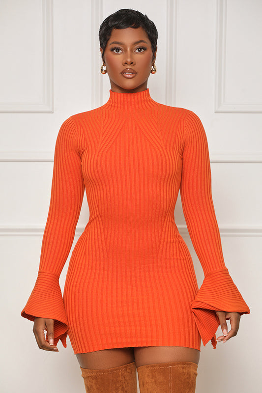 Tell Me More High Neck Mini Dress (Orange) - Lilly's Kloset