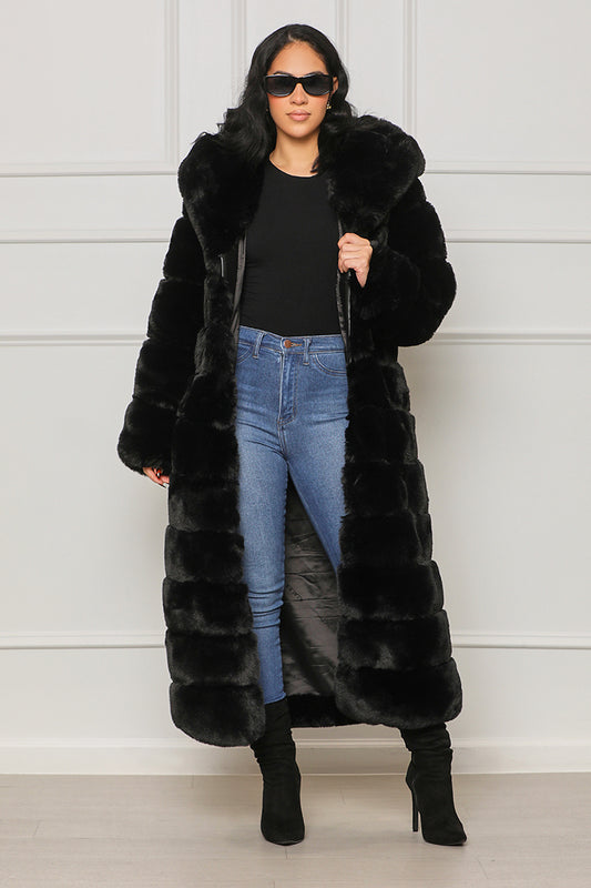 Highest View Hooded Fur Coat (Black) - Lilly's Kloset