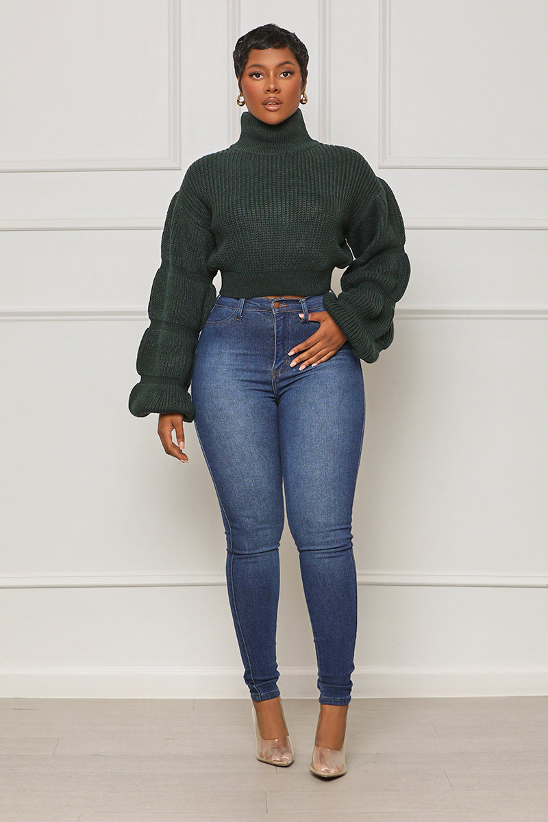 Burst Your Bubble Cropped Sweater (Forest Green) - Lilly's Kloset