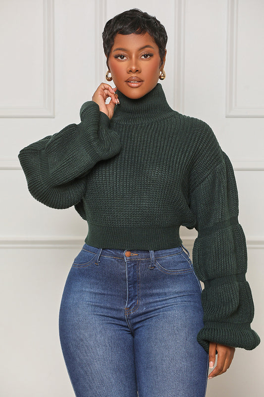 Burst Your Bubble Cropped Sweater (Forest Green) - Lilly's Kloset
