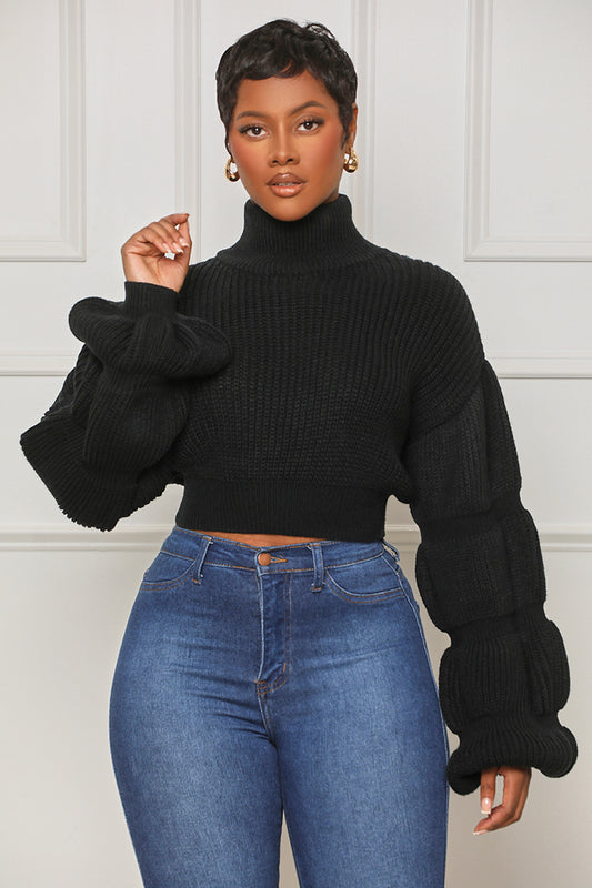 Burst Your Bubble Cropped Sweater (Black) - Lilly's Kloset