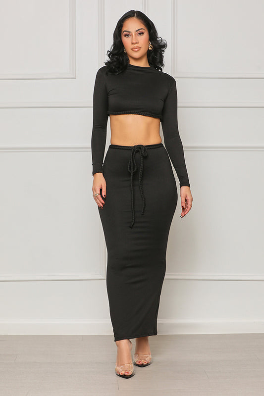 No Issues Crop Skirt Set (Black) - Lilly's Kloset