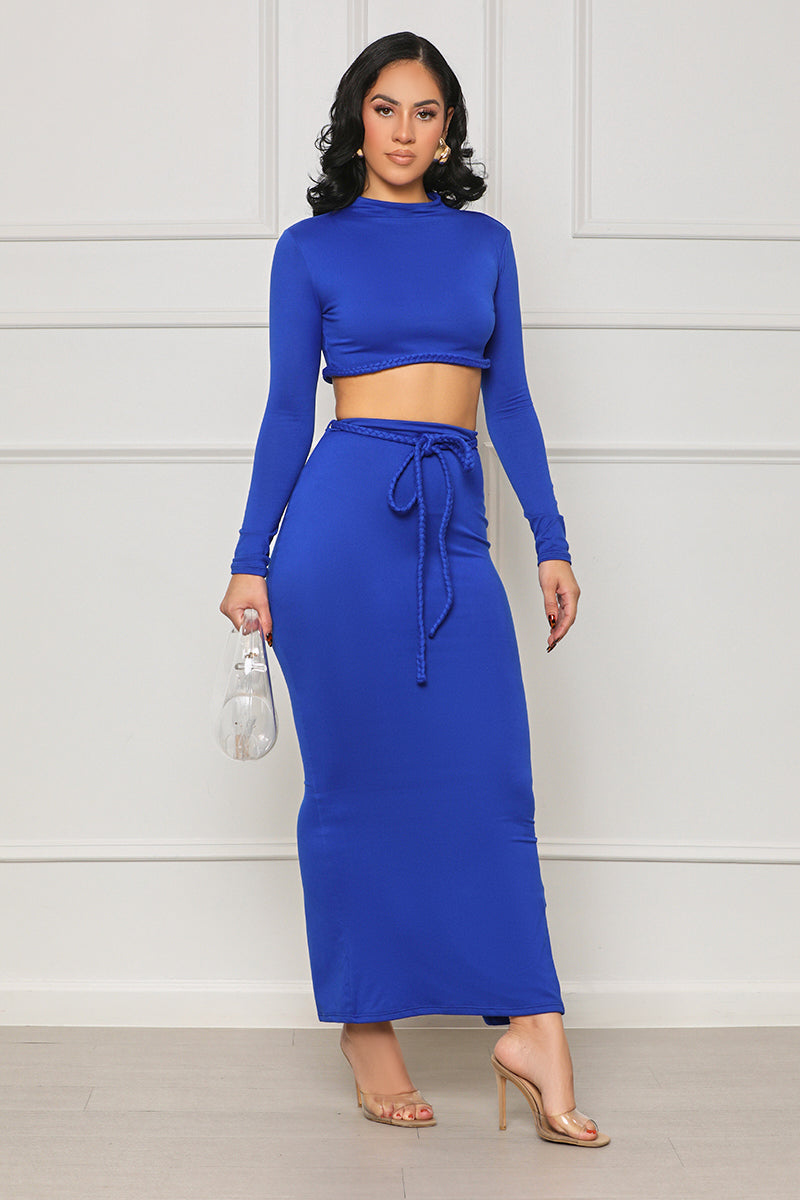 No Issues Crop Skirt Set (Blue) - Lilly's Kloset