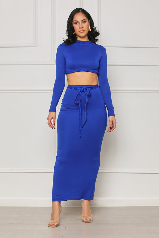 No Issues Crop Skirt Set (Blue) - Lilly's Kloset