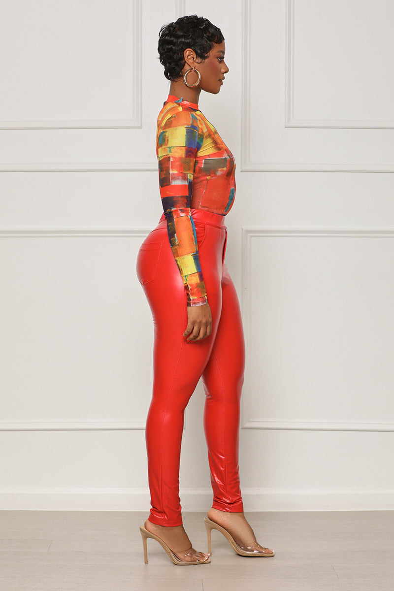 Well Known Faux Leather Leggings (Red) - Lilly's Kloset
