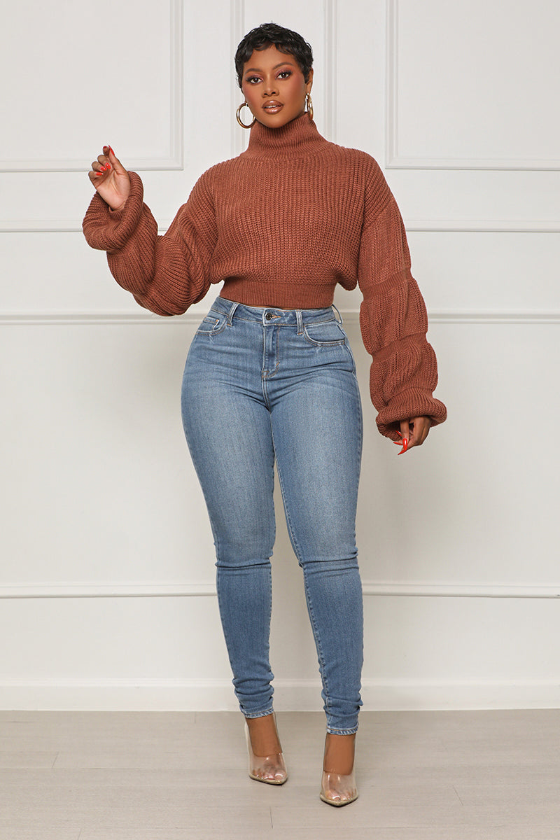 Burst Your Bubble Cropped Sweater (Brown) - Lilly's Kloset
