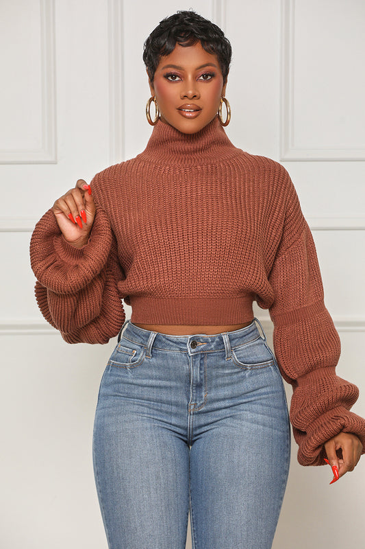 Burst Your Bubble Cropped Sweater (Brown) - Lilly's Kloset