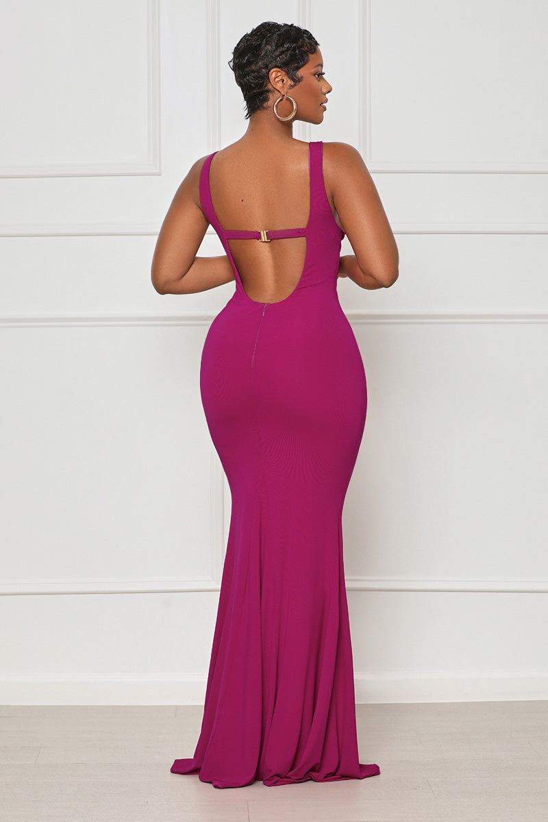Nights With You Plunge Maxi Dress (Fuchsia) - Lilly's Kloset