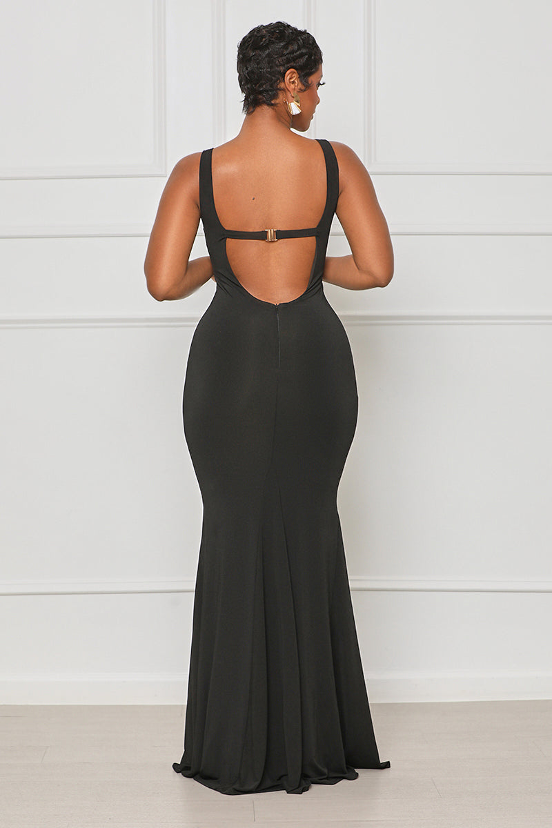 Nights With You Plunge Maxi Dress (Black) - Lilly's Kloset