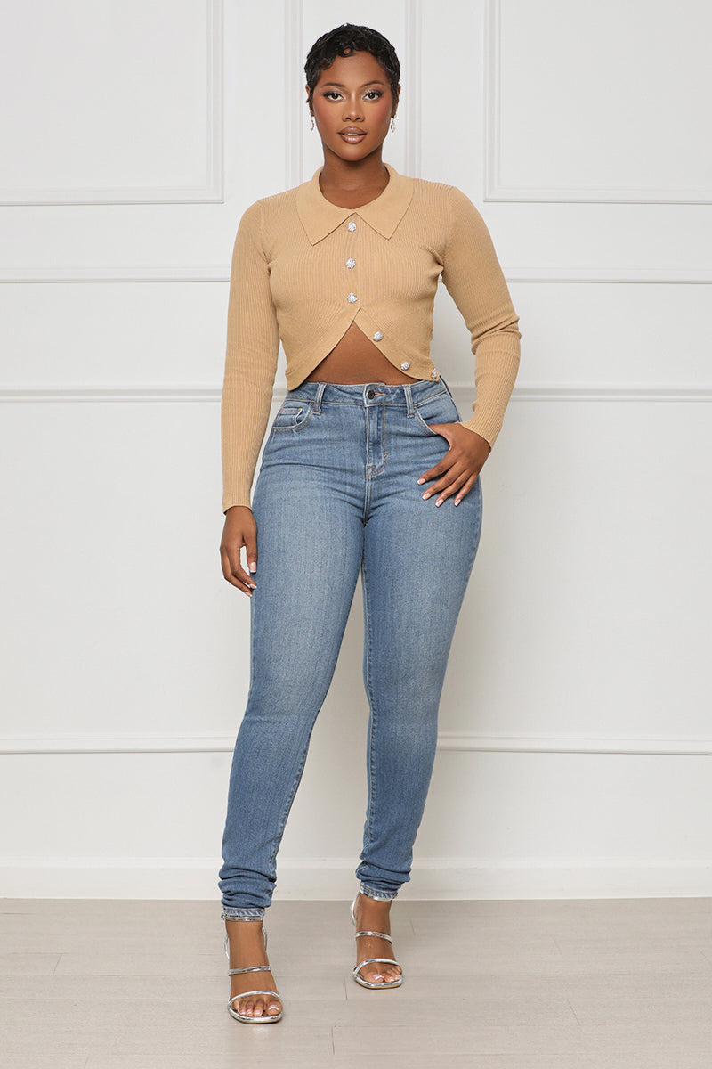 Just Like Magic Ribbed Crop Top (Tan) - Lilly's Kloset