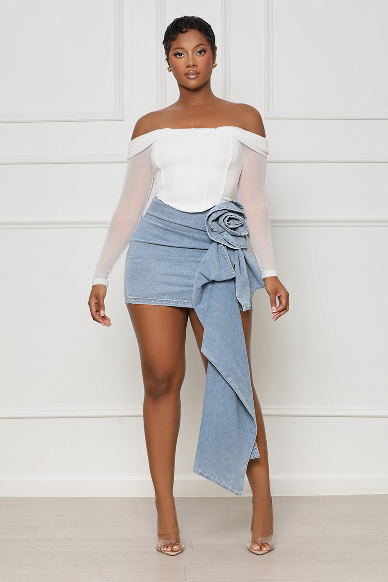 Off The Stage 3D Rose Denim Skirt - Lilly's Kloset