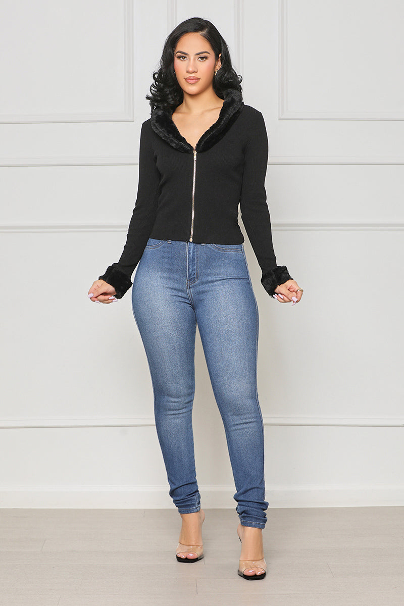 Soho Chic Faux Fur Top (Black) - Lilly's Kloset