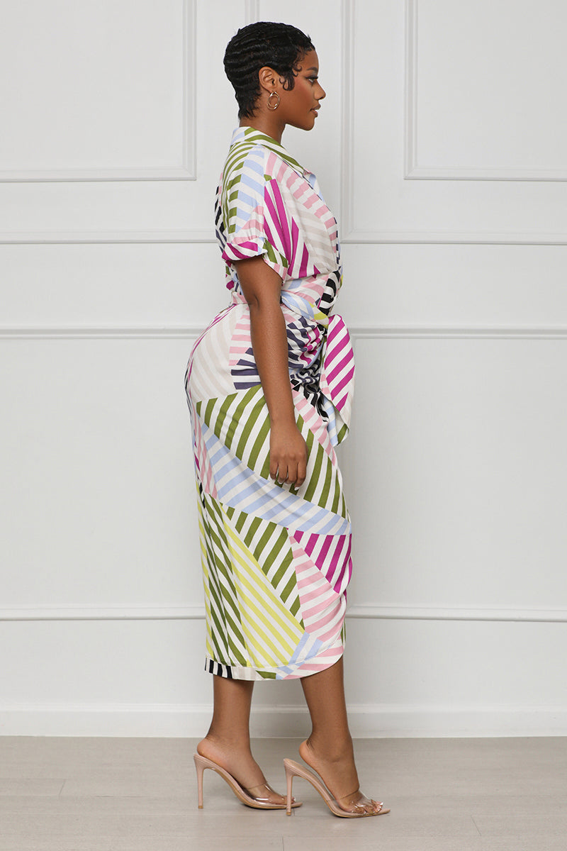 Stripes For Days Button Up Midi Dress (Pink Multi)