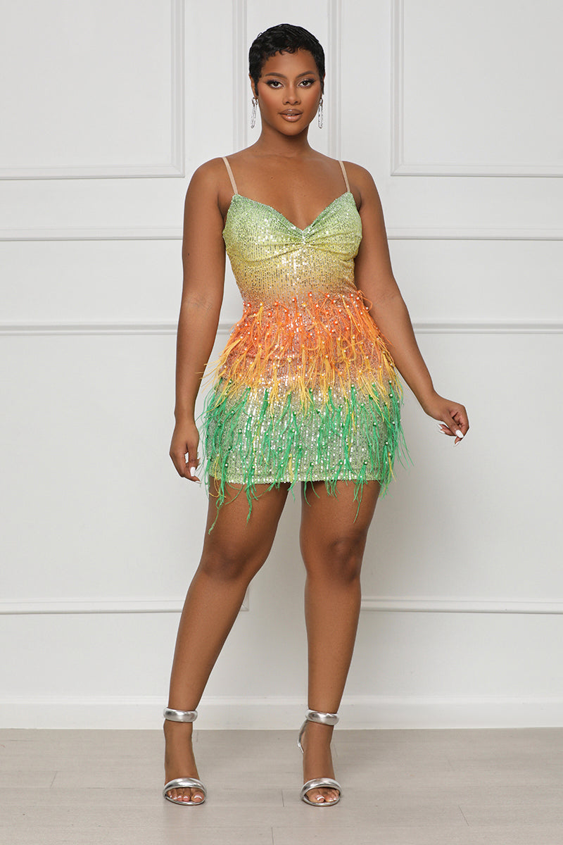 Life Of The Party Sequin Mini Dress (Green Multi)