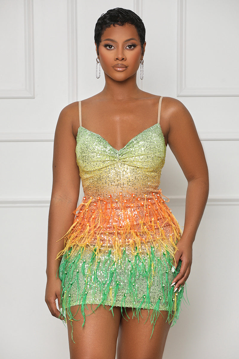 Life Of The Party Sequin Mini Dress (Green Multi)