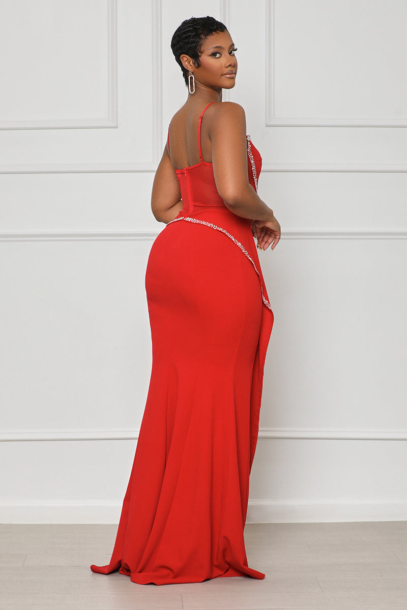 Key To Your Heart Embellished Maxi Dress (Red)