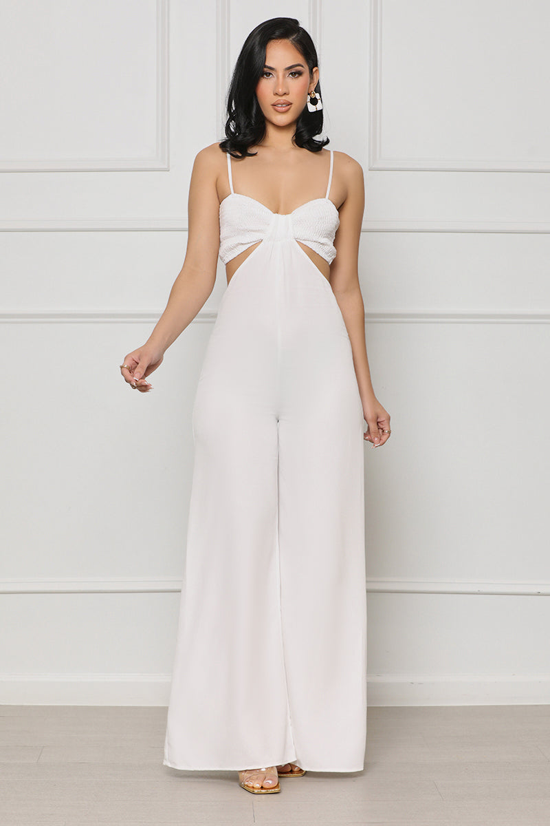 Charmed By You Cut Out Jumpsuit (White) - Lilly's Kloset