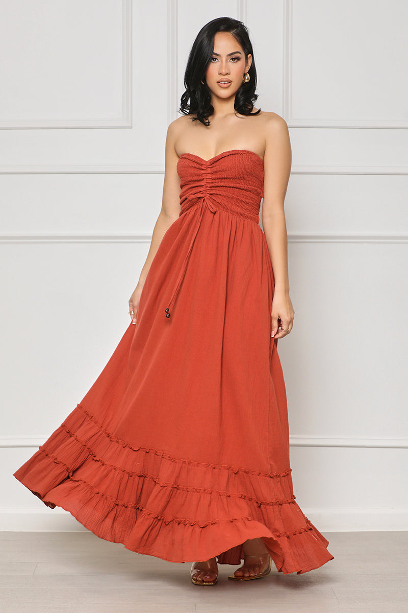Can't Compare Strapless Maxi Dress (Brown) - Lilly's Kloset