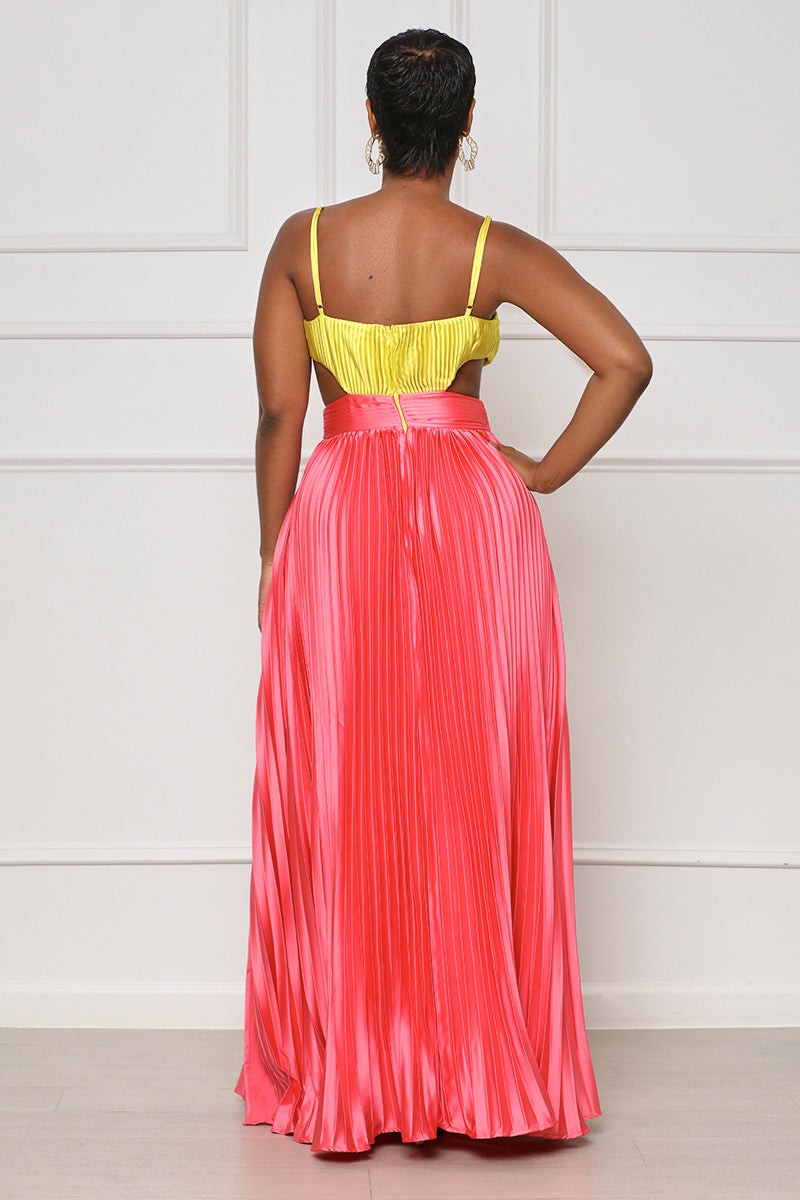 Island Elegance Plisse Maxi Dress (Yellow Multi) - Lilly's Kloset