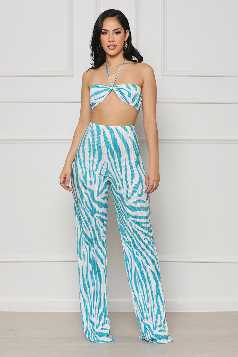 Wild For You Halter Pants Set (Blue Multi) - Lilly's Kloset