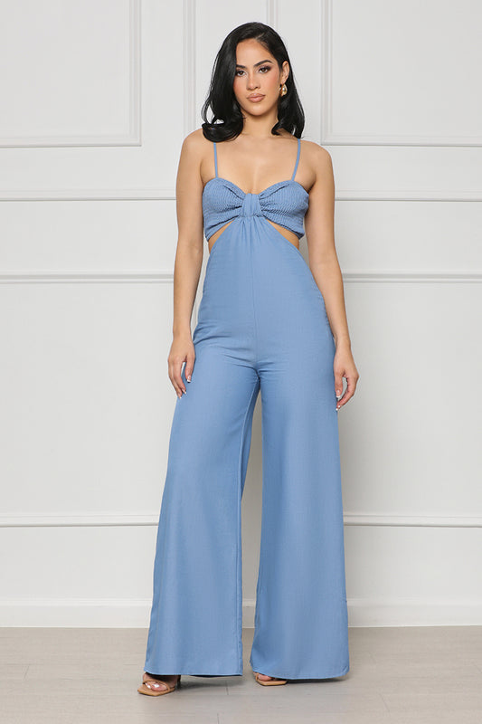 Charmed By You Cut Out Jumpsuit (Blue) - Lilly's Kloset