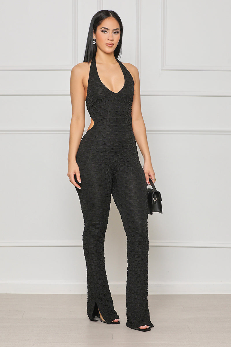 Here To Lounge Halter Top Jumpsuit (Black) - Lilly's Kloset