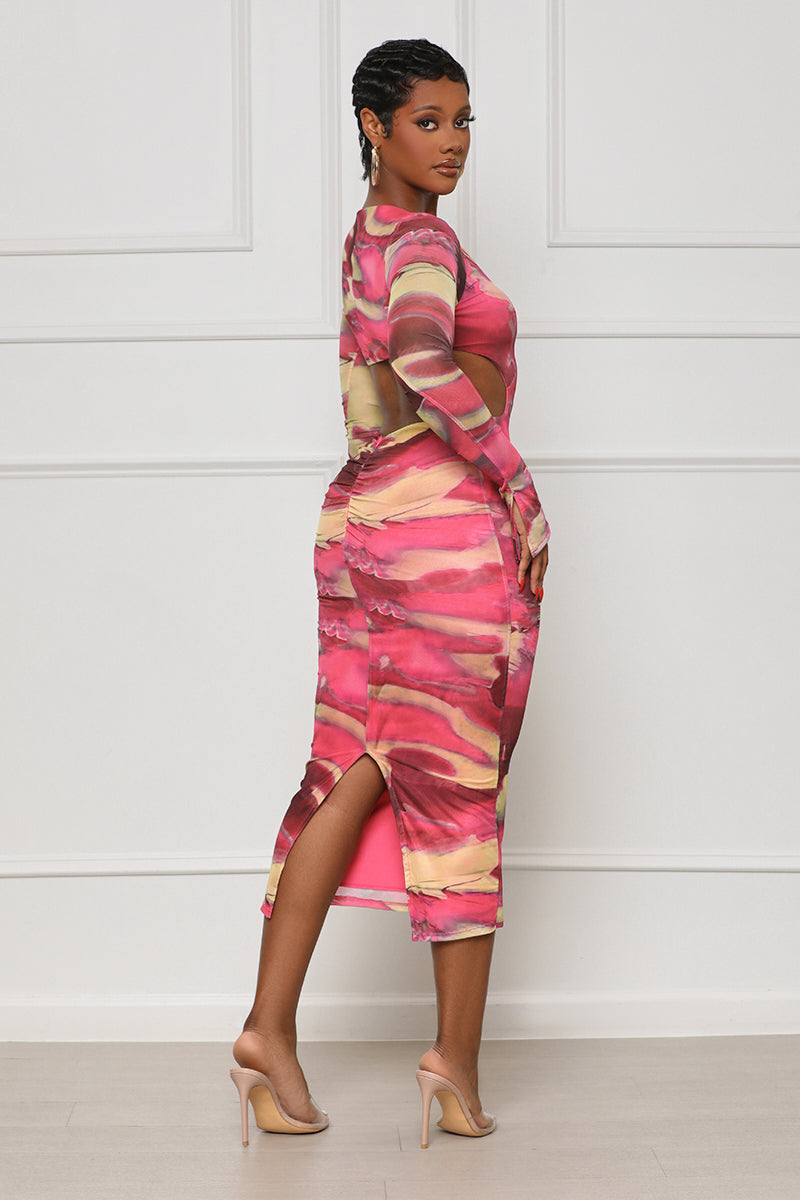 Trust Yourself Cut-out Watercolor Dress (Pink Multi) - Lilly's Kloset