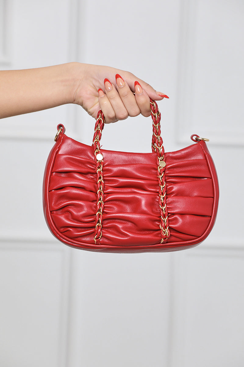 Jo Chain Detailed Shoulder Bag (Red) - Lilly's Kloset