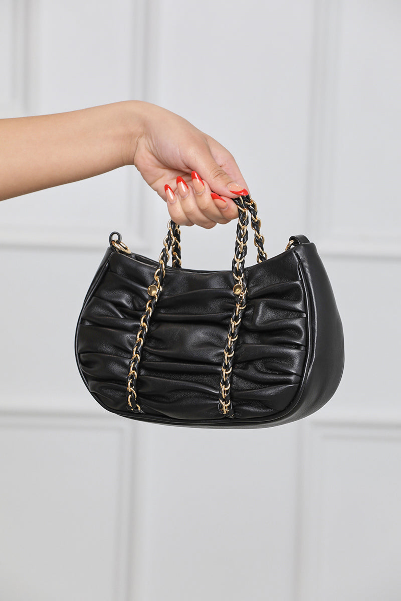 Jo Chain Detailed Shoulder Bag (Black) - Lilly's Kloset