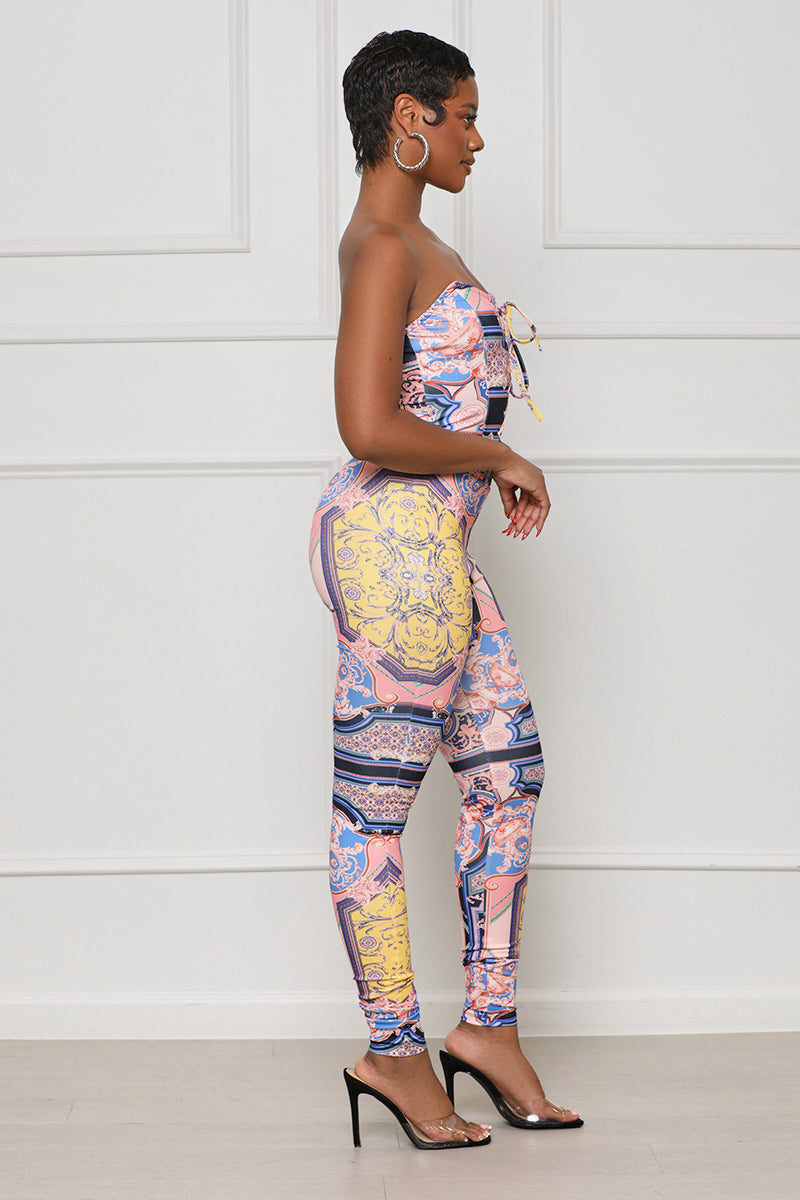 Abstract Corset Jumpsuit (Pink Multi) - Lilly's Kloset