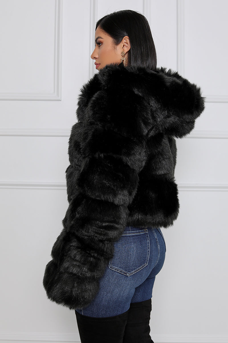 Feel Some Type of Way Faux Fur Crop Coat (Black) - Lilly's Kloset