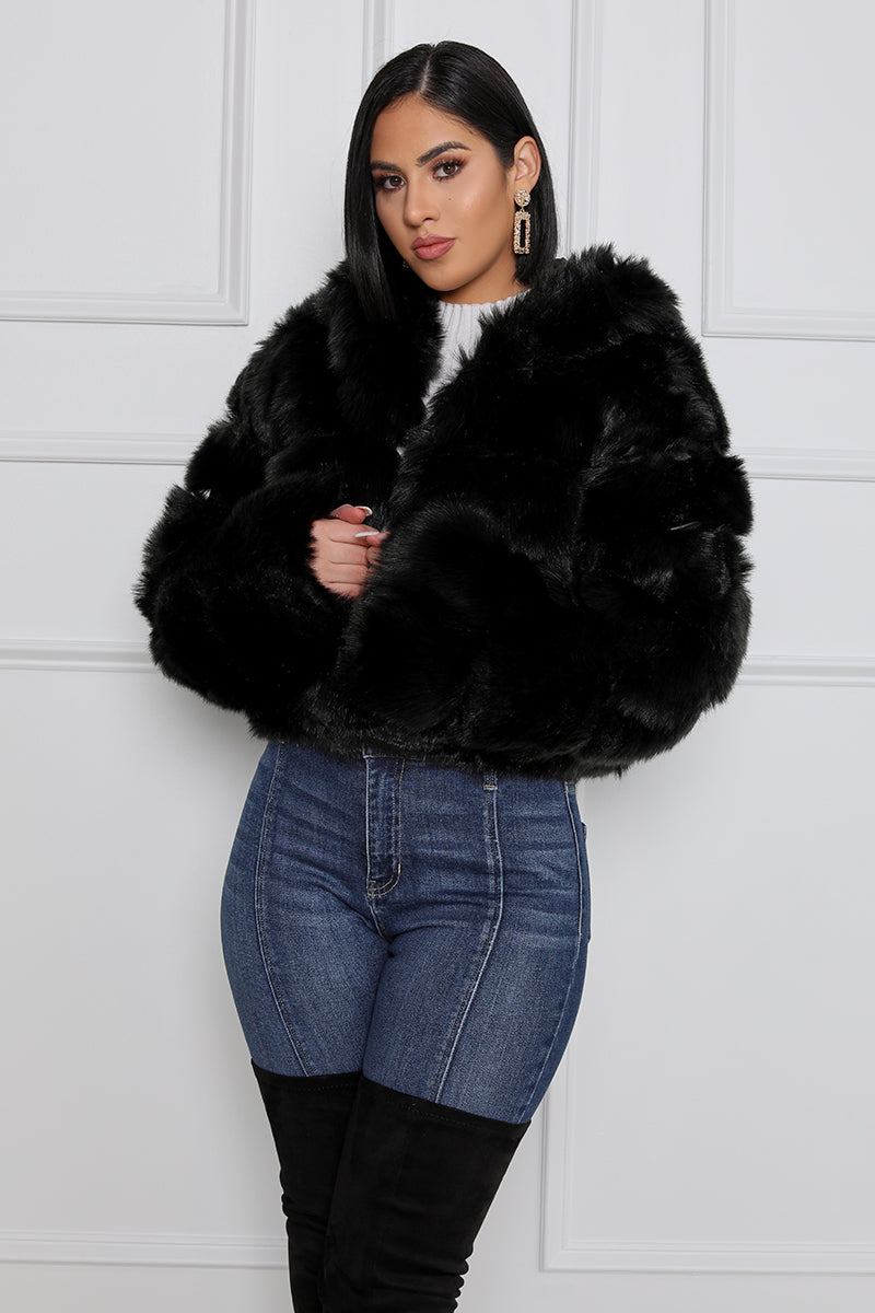 Feel Some Type of Way Faux Fur Crop Coat (Black) - Lilly's Kloset