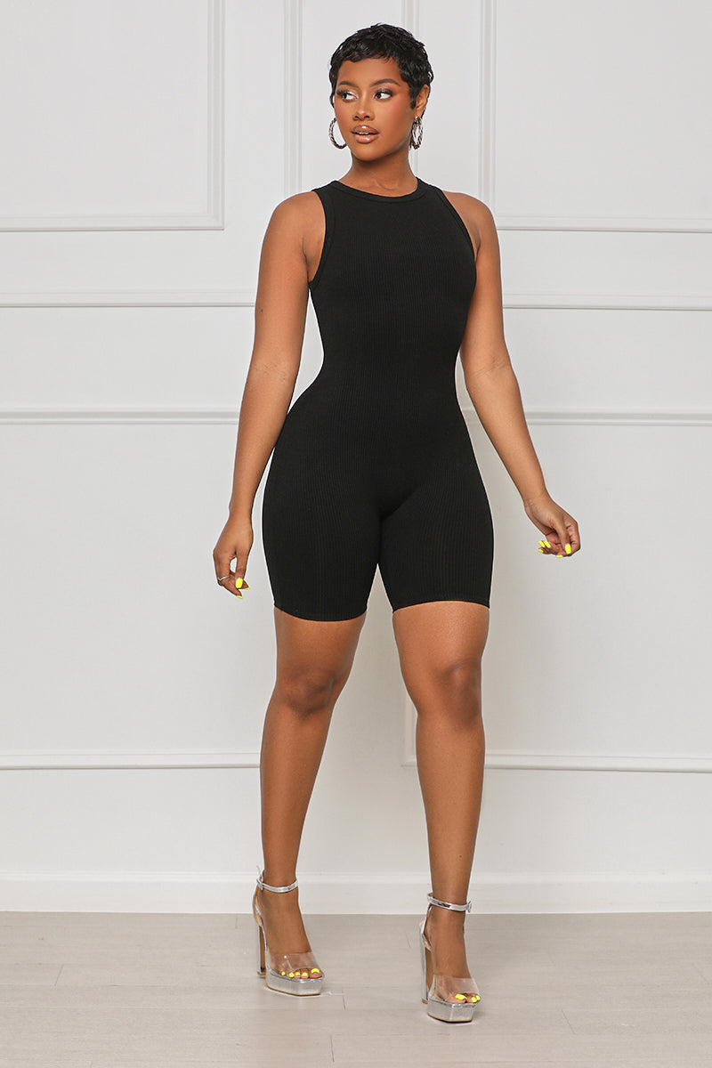 Contour Ribbed Romper (Black) - Lilly's Kloset