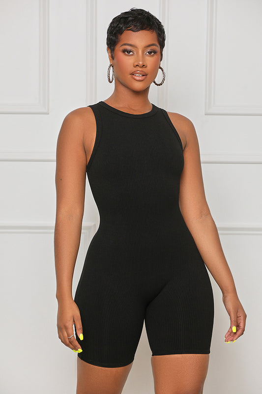 Contour Ribbed Romper (Black) - Lilly's Kloset