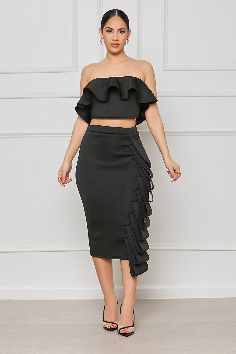 Born Elegant Peplum Skirt Set (Black) - Lilly's Kloset