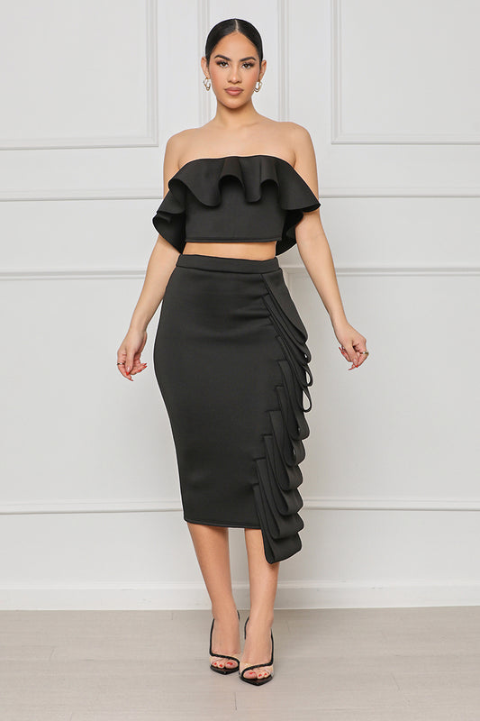 Born Elegant Peplum Skirt Set (Black) - Lilly's Kloset